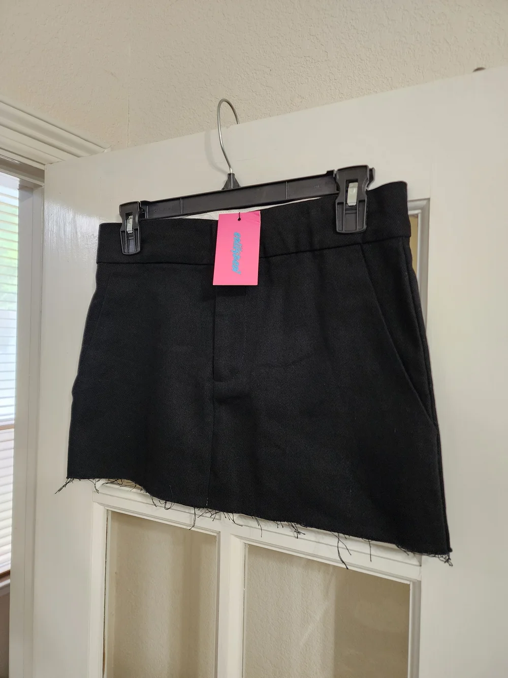 NWT Edikted XS Black Cotton Micro Mini Skirt Raw Hem Y2K Inspo Coquette